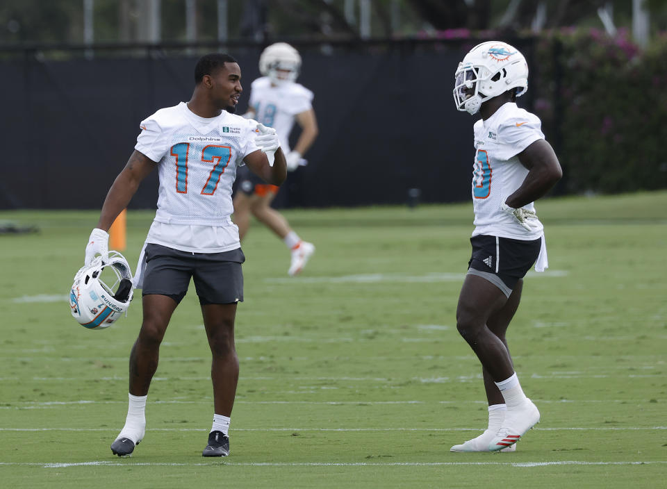 Jaylen Waddle will have a tough time delivering on his fantasy ADP with Tyreek Hill likely becoming the focal point of the Dolphins offense. (Photo by Joel Auerbach/Getty Images)