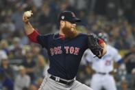 FILE PHOTO: Oct 27, 2018; Los Angeles, CA, USA; Boston Red Sox pitcher Craig Kimbrel throws a pitch against the Los Angeles Dodgers in the ninth inning in game four of the 2018 World Series at Dodger Stadium. Mandatory Credit: Jayne Kamin-Oncea-USA TODAY Sports