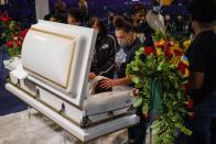 Mourners assemble in a church for the public viewing of Daunte Wright, in Minneapolis, Minnesota