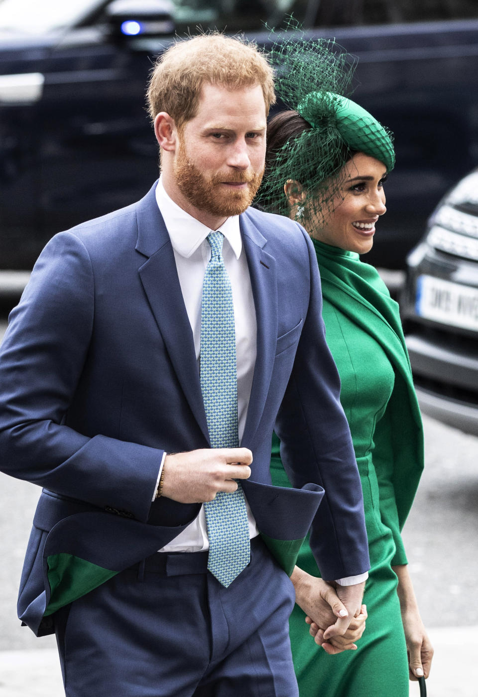 FILE - In this file photo dated Monday March 9, 2020, Britain's Prince Harry and Meghan Duchess of Sussex arrive to attend the annual Commonwealth Service at Westminster Abbey in London. The first instalment of a book serialisation entitled “Finding Freedom,” published in the Times of London Saturday July 25, 2020, underscores hurt feelings caused by the decision of Harry and Meghan to go into self-imposed exile, and lays bare turmoil in the royal household before the pair walked away from their senior roles in the family. (Richard Pohle / Pool via AP, FILE)