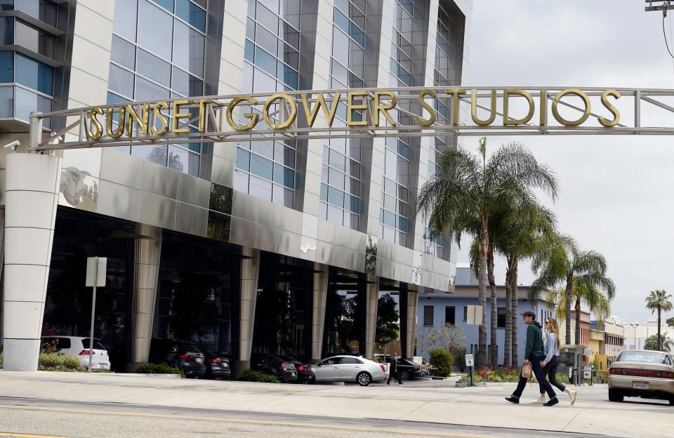 The entrance to Sunset Gower Studios, where a member of the "Me Time" production crew was critically injured in a fall on Tuesday.