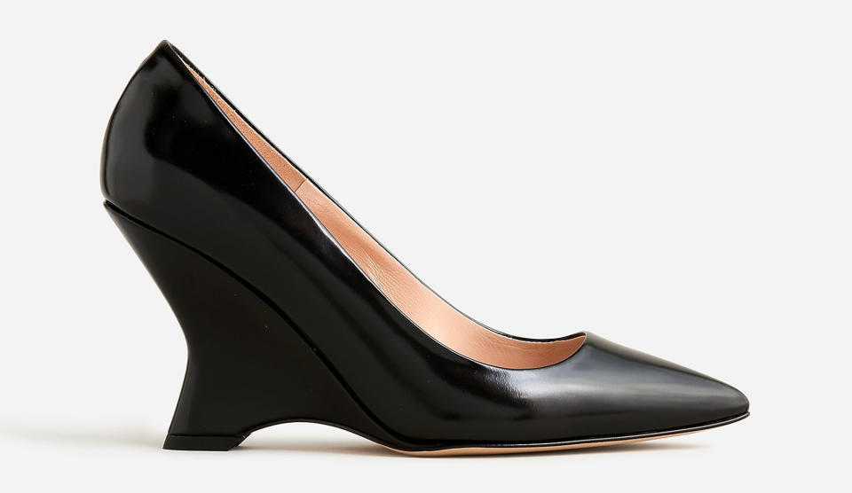 J.Crew, heels, high heels, pumps, pointed toe pumps, womens heels, womens pumps, black pumps, leather pumps, wedges, wedge heels, black wedges, smooth wedges