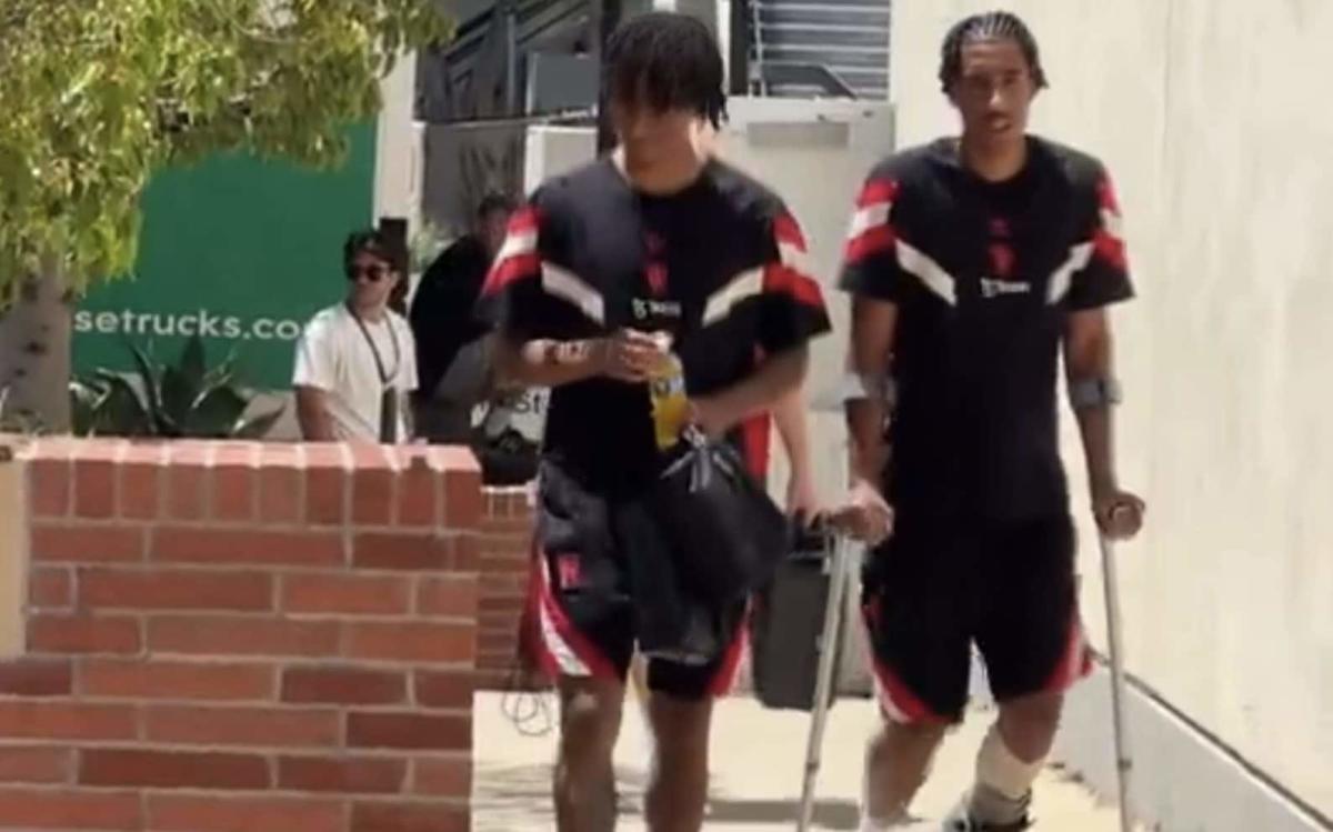 Manchester United’s new £59m signing Leny Yoro on crutches amid fears of long injury lay-off