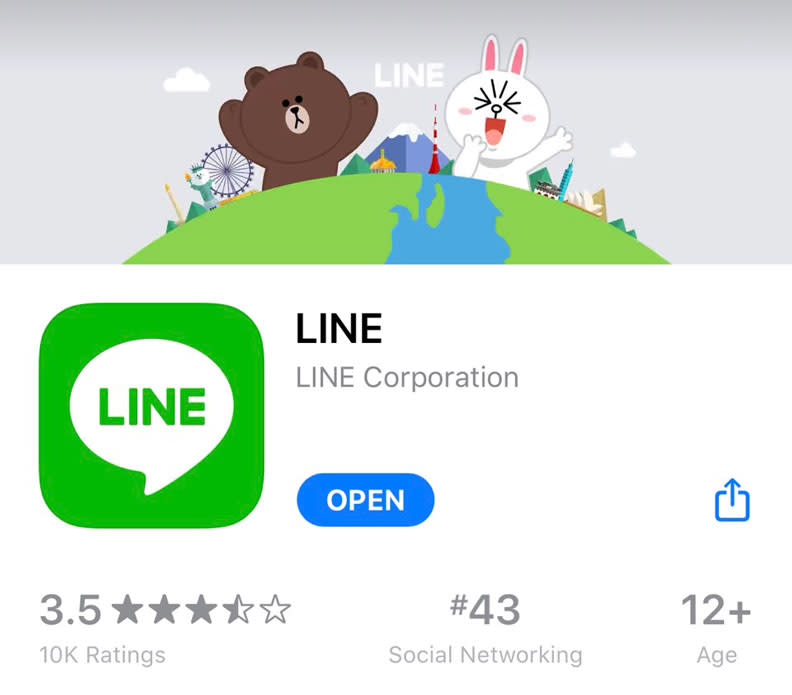 LINE近期在美國App Store的排行爆衝。