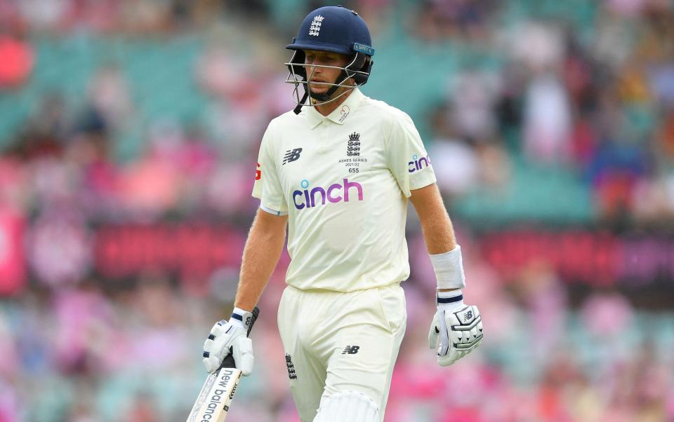 England's Joe Root leaves the field after being dismissed for a seventh-ball duck on the third day in Sydney in the Fourth Test of this Ashes series - REUTERS