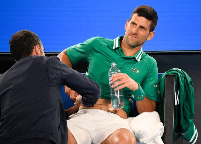 Novak Djokovic received treatment for an abdominal injury during his third-round victory in Melbourne