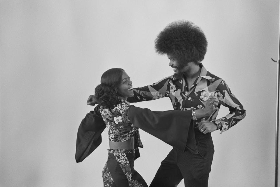 Soul Train dancers during a photo shoot for Right On! magazine, United States, 21st May 1974.