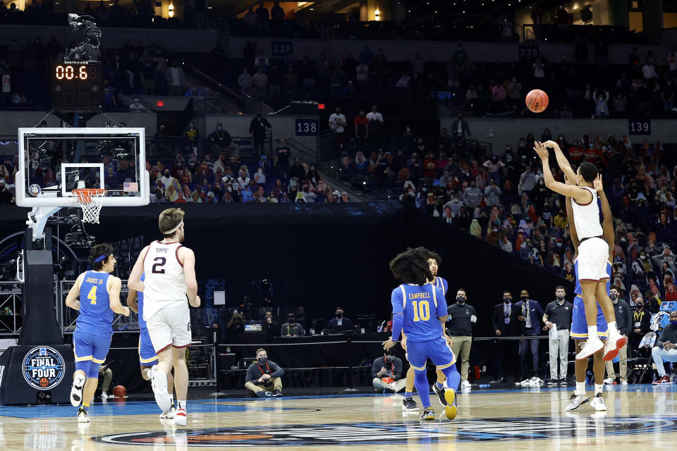 Jalen Suggs' amazing shot against UCLA set up a fantastic title-game matchup. (Photo by Tim Nwachukwu/Getty Images)