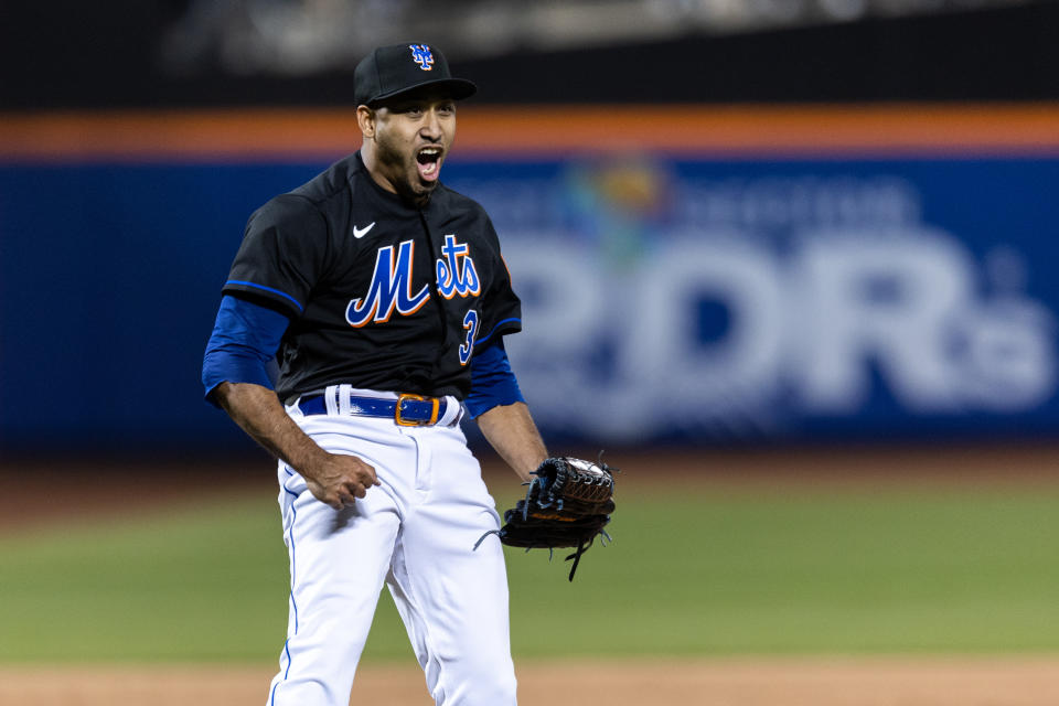 Mets closer Edwin Diaz came over in a controversial blockbuster trade with the Mariners. (Photo by Dustin Satloff/Getty Images)