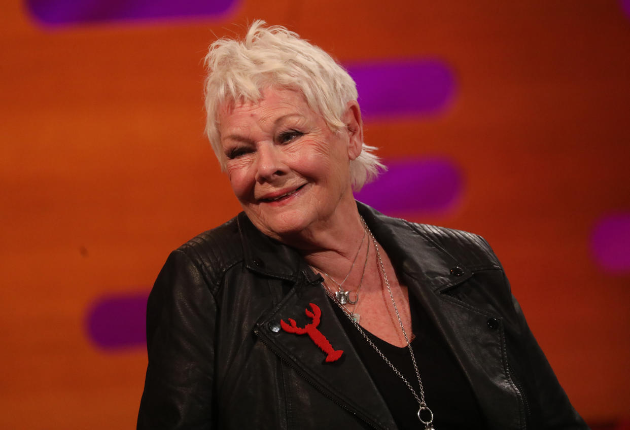 Judi Dench during the filming for the Graham Norton Show at BBC Studioworks 6 Television Centre, Wood Lane, London, to be aired on BBC One on Friday evening. (Photo by Isabel Infantes/PA Images via Getty Images)