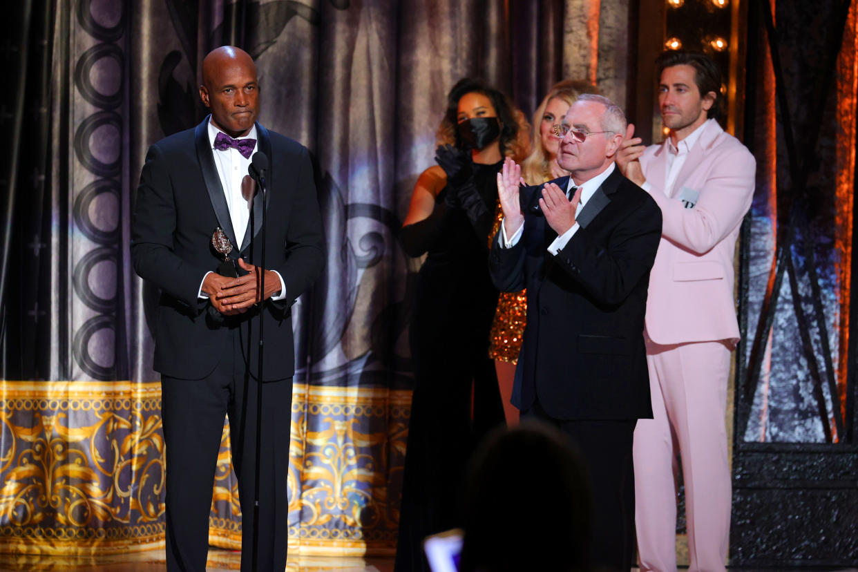 NEW YORK, NEW YORK - SEPTEMBER 26: Kenny Leon (L) accepts the award for Best Revival of a Play for 