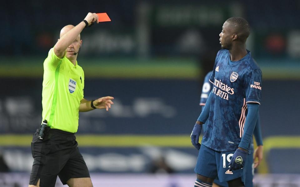  Referee Anthony Taylor sends off Nicolas Pepe of Arsenal - Kevin Quigley