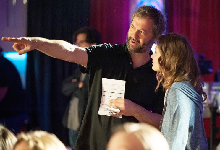 Judd Apatow and Gillian Jacobs on the set of <em>Love</em>. (Photo: Netflix)