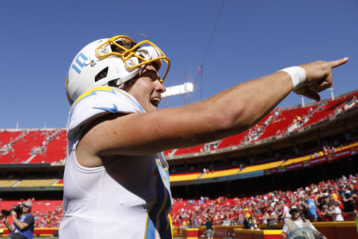 Justin Herbert and the Chargers have had success at Arrowhead recently against the Chiefs, and it's one of the best games on the 2022 NFL schedule. (Photo by David Eulitt/Getty Images)