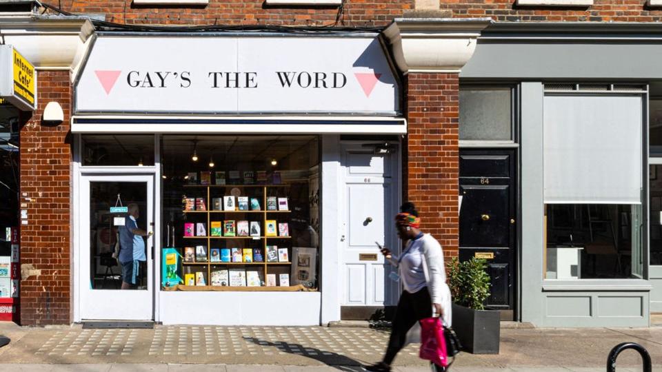 Exterior of Gay's the Word with a Black woman walking outside