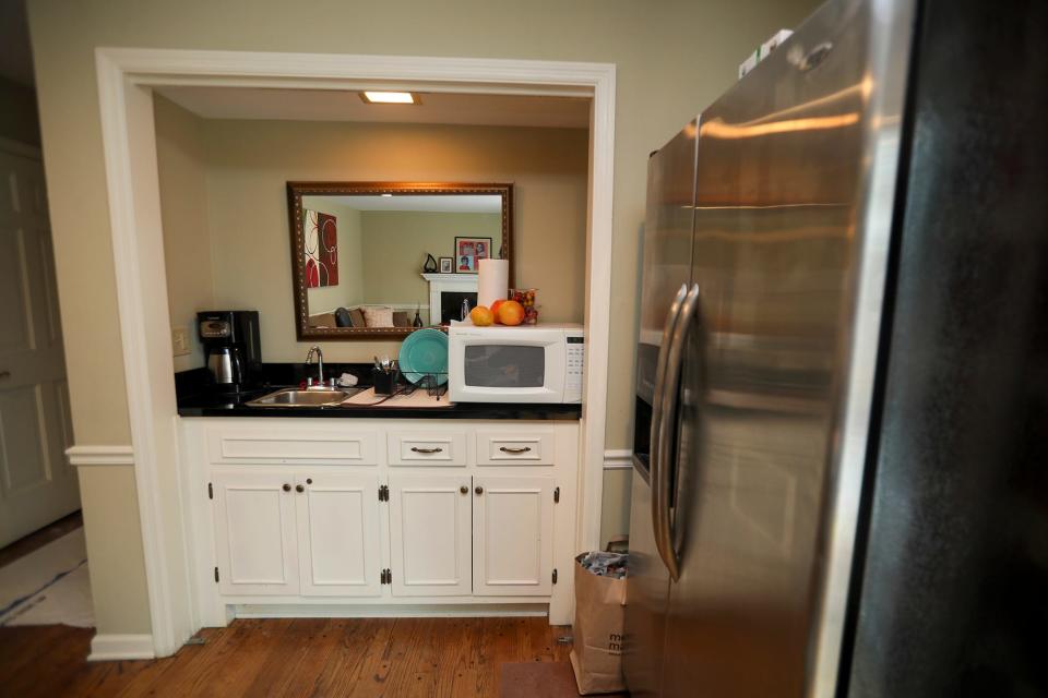 The bar area at Joan Kazan's home became a spot for preparing food and washing dishes while her kitchen was redone.