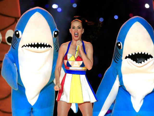 <p>Rob Carr/Getty</p> Katy Perry performs with dancers during the Pepsi Super Bowl XLIX Halftime Show at University of Phoenix Stadium on February 1, 2015.