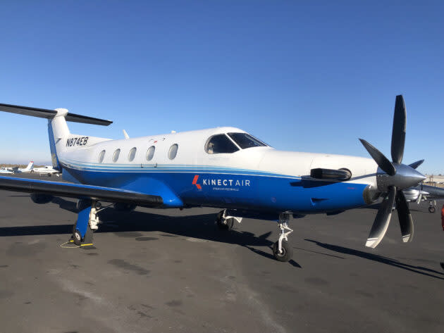 KinectAir makes use of private aircraft including this Pilatus PC-12 plane. (KinectAir Photo via Business Wire)