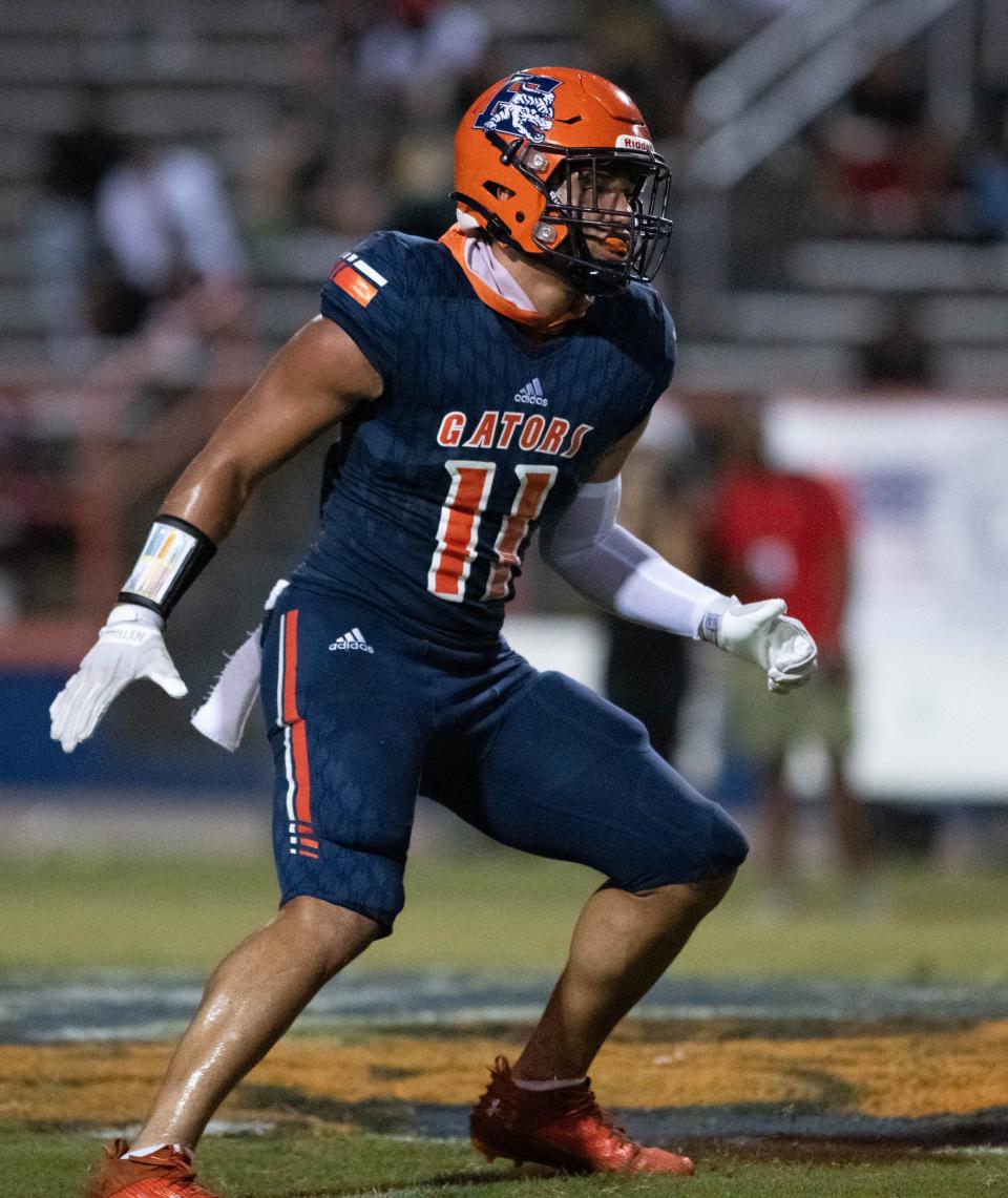 Lejon Williams (11) follows the play during the Pensacola Catholic vs Escambia football game at Escambia High School in Pensacola on Friday, Sept. 1, 2023.