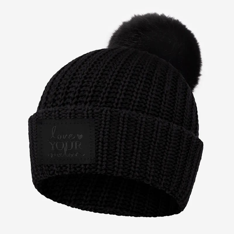 black pom-pom beanie