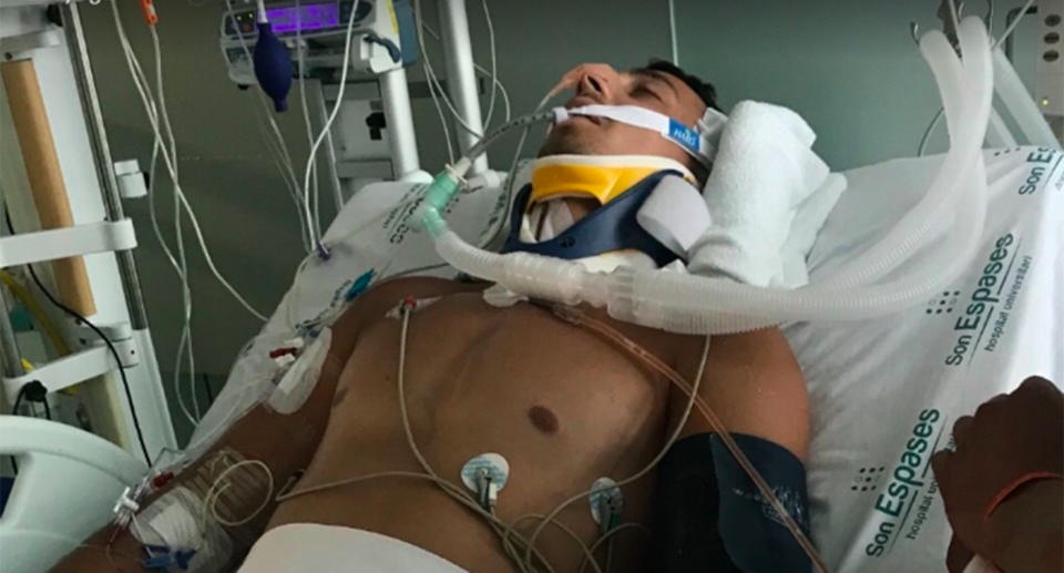 Mr Budi injured himself when he jumped into a pool and was rushed into surgery before being put into critical care. Source: Simona Malarova/ Facebook