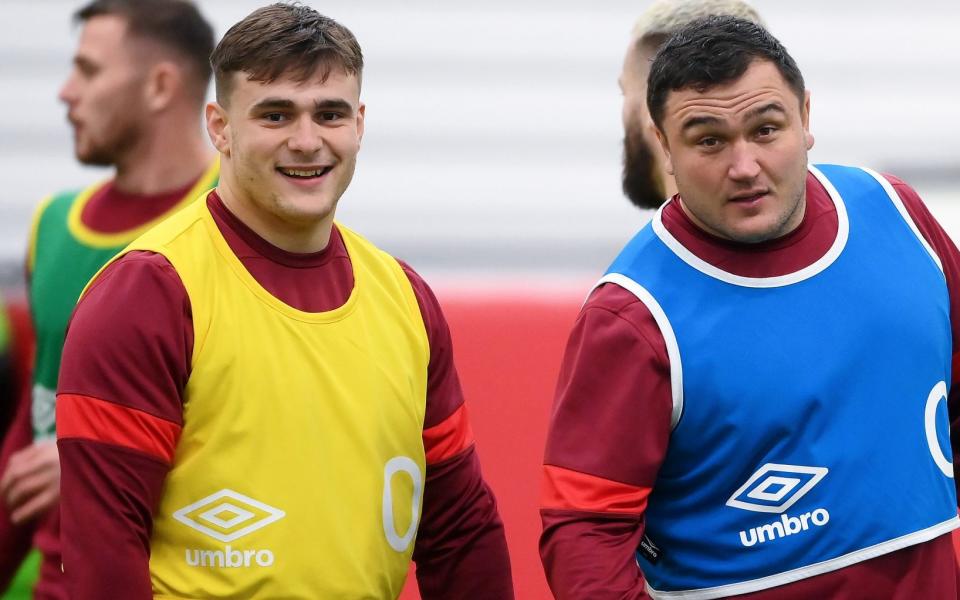 Jamie George (right) and Theo Dan in England training