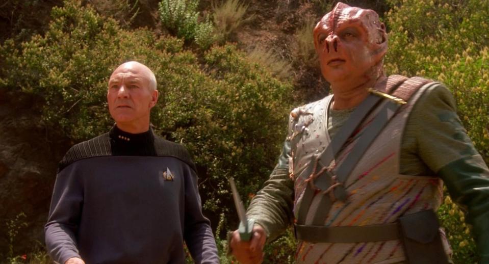 Captain Picard and the Tamarian Captain from the TNG fifth episode "Darmok."