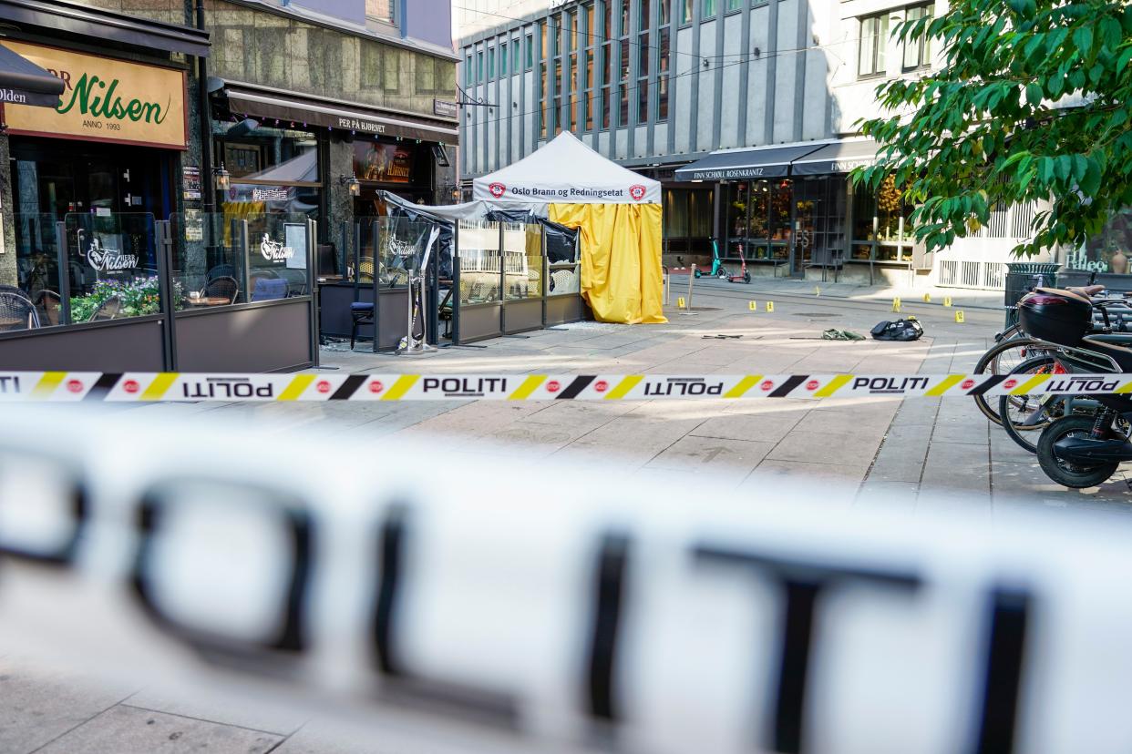 Police at the scene of a shooting in central Oslo, on Saturday.