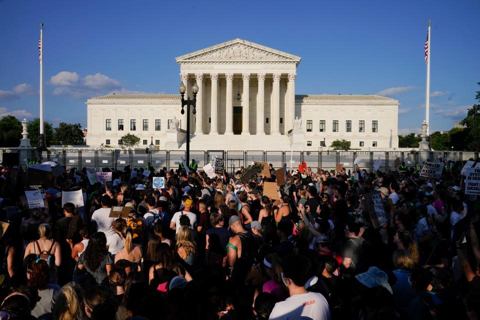 Protesters at the Supreme Court in Washington, DC, after the court's decision to overturn Roe v. Wade, on June 24, 2022.