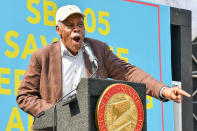 <p>Danny Glover speaks onstage at the celebration of California Gov. Newsom signing $50 million in financial relief for small performing arts organizations at Fountain Theatre on Aug. 16 in L.A.</p>