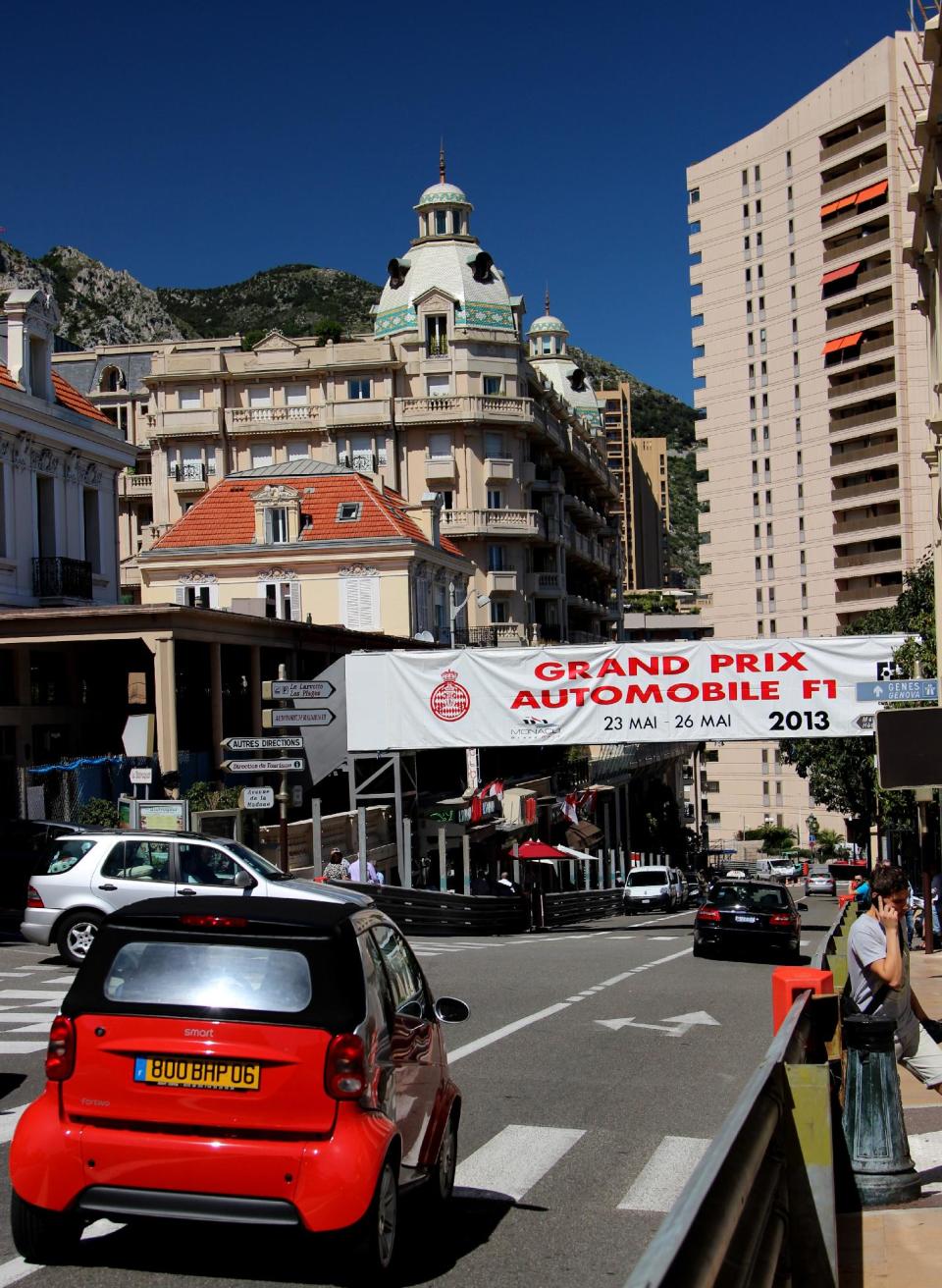 This May 13, 2013 photo shows the route for the Grand Prix race in Monaco. The race is held each May but you can walk the route any other time of year; it's about 2 miles long, with maps available at the Monaco tourism center. The route takes you past the Monte Carlo Casino, along the coast and around the famous hairpin turn in front of the Fairmont hotel. (AP Photo/Michelle Locke)