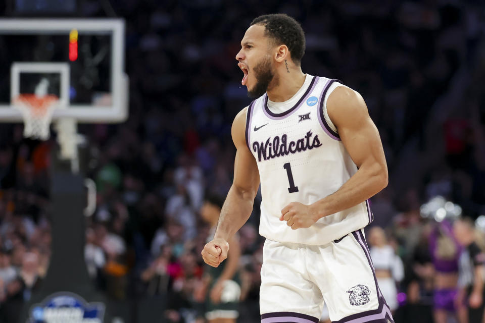 Kansas State guard Markquis Nowell put up a legendary performance in Thursday's win over Michigan State in the Sweet 16 at Madison Square Garden in New York. (Brad Penner-USA TODAY Sports)