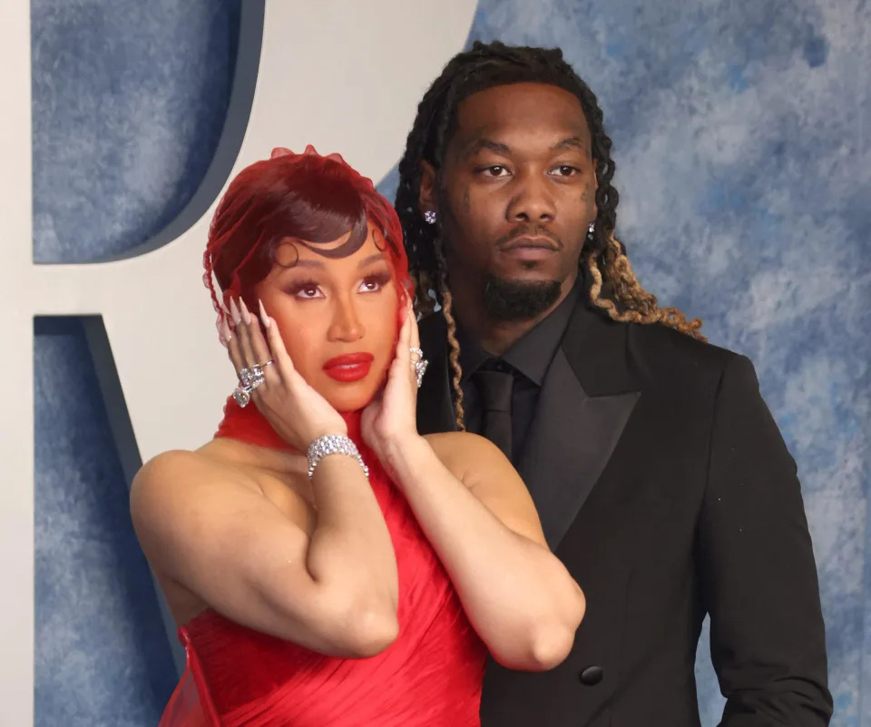 Cardi B and Offset pose together at the 2023 Vanity Fair Oscar Party