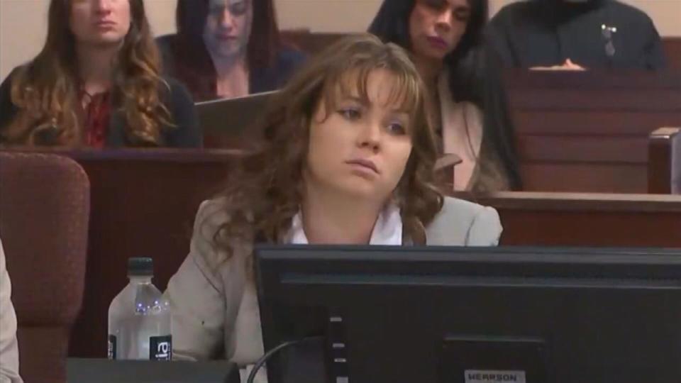 PHOTO: Hannah Gutierrez appears in court in Santa Fe, New Mexico, during her involuntary manslaughter trial, March 4, 2024. (Pool via ABC News)