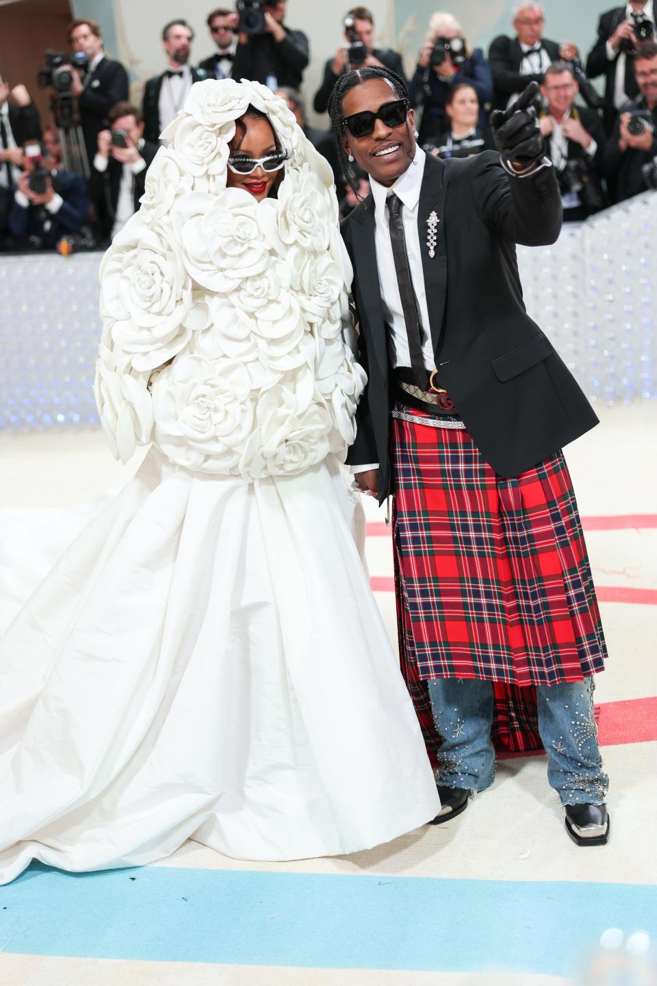 Rihanna and A$AP Rocky at the 2023 Met Gala: Karl Lagerfeld: A Line of Beauty held at the Metropolitan Museum of Art on May 1, 2023 in New York City, New York.