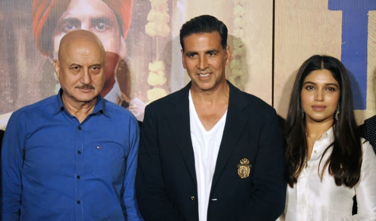 Bollywood actors Anupam Kher (L), Akshay Kumar (C) and Bhumi Pednekar star in 'Toilet: Ek Prem Katha' which deals with the distinctly unglamorous subject of India's chronic lack of toilets