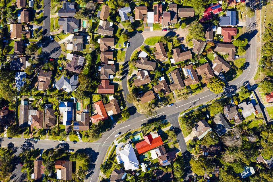 Pictured: Australian suburb with houses. Image: Getty