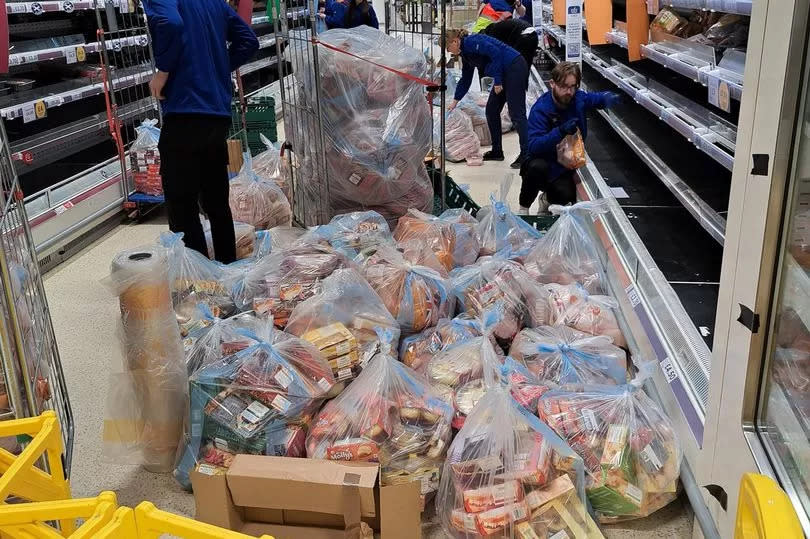 Piles of the raw meat products could be seen bagged up.