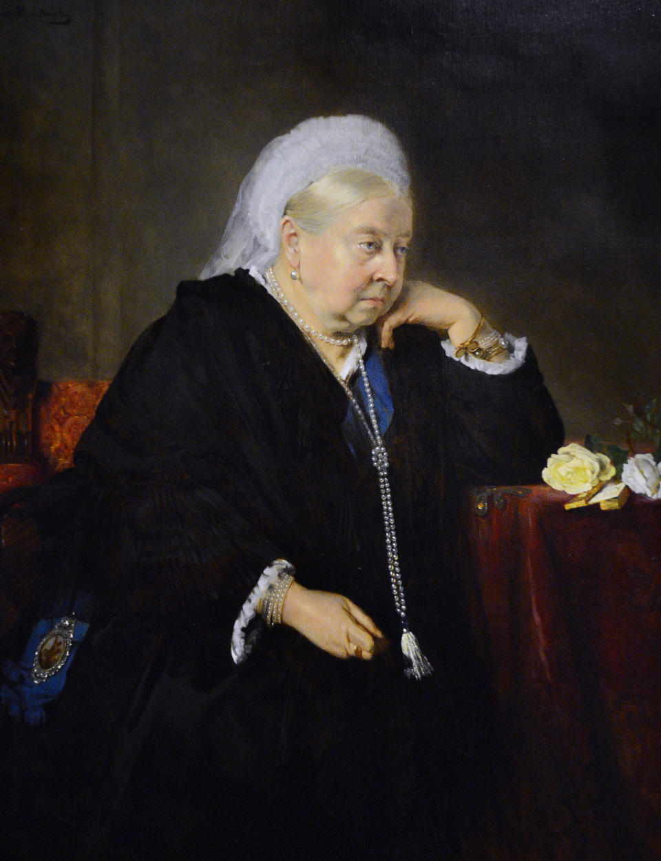 A portrait of England's Queen Victoria (1819-1901) painted in 1900 by Bertha Muller is on display at the National Portrait Gallery in London, England. The painting shows the queen nearing the end of her long reign and she wears the blue sash of the Order of the Garter. (Photo by Robert Alexander/Getty Images)