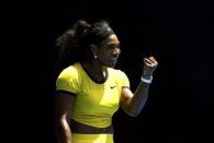 Serena Williams of the U.S. celebrates during her fourth round match against Russia's Margarita Gasparyan at the Australian Open tennis tournament at Melbourne Park, Australia, January 24, 2016. REUTERS/Thomas Peter