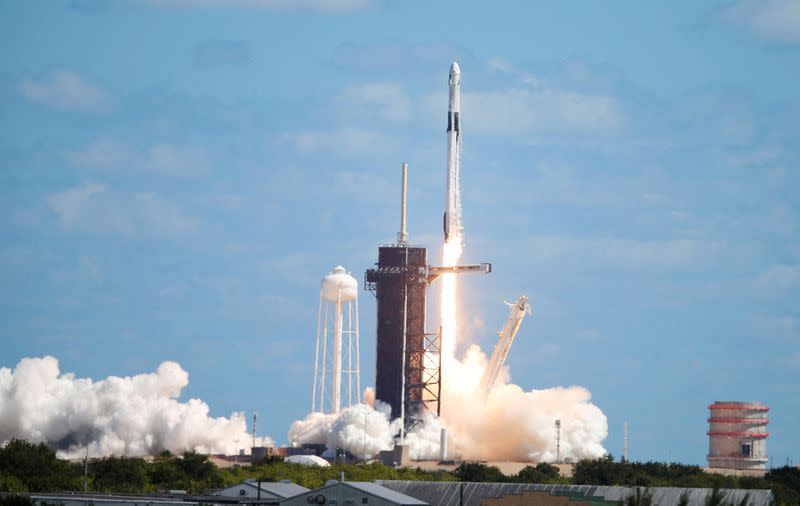 FILE PHOTO: A SpaceX Falcon 9 rocket with the Dragon capsule launches from Pad-39A on the Crew 5 mission to carry four crew members to the International Space Station from NASA's Kennedy Space Center