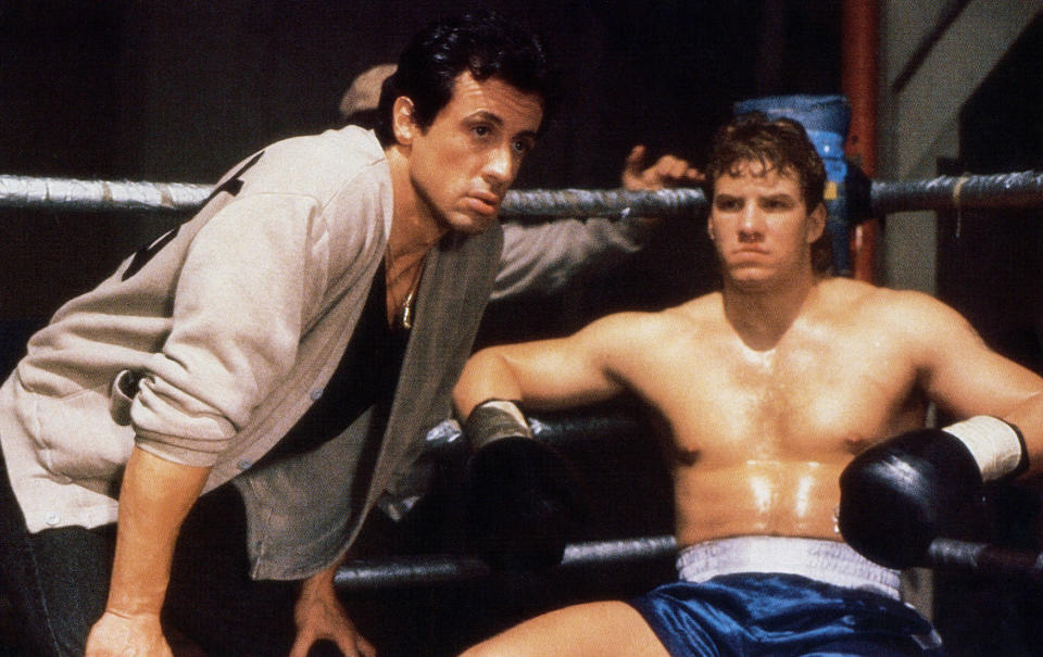 Stallone and Tommy Morrison in Rocky V, which originally ended with Rocky's death (Photo: United Artists/courtesy Everett Collection)