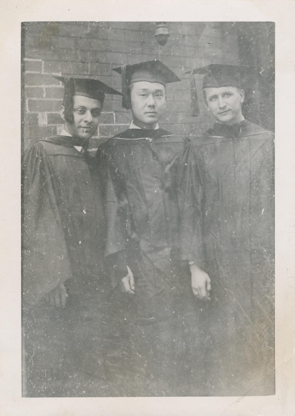 Homer Yasui poses with two medical school classmates upon his graduation in 1949. "The guy on my right is Dominic Stuccio, and the guy on my left is Arthur Zeglen," he says. (Photo: Homer Yasui)