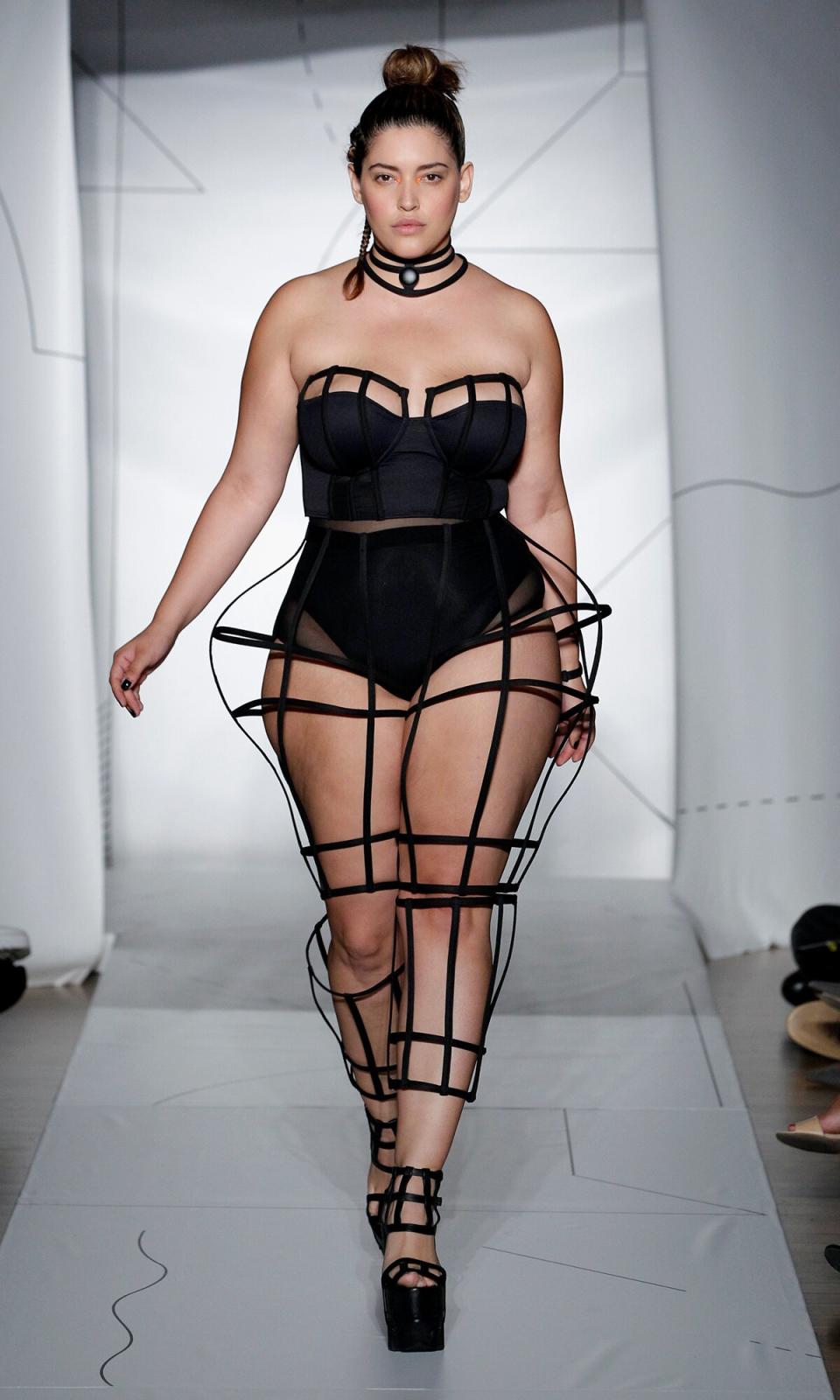 Denise Bidot walks the runway at the Chromat SS15 Formula 15 fashion show at The Standard Hotel on September 4, 2014 in New York City