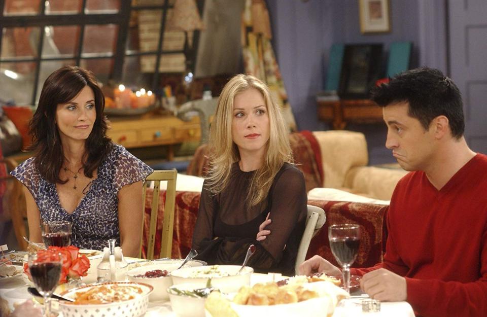 <p><strong>Plot: </strong>Rachel's older sister, Amy (Christina Applegate), crashes Monica's Thanksgiving dinner after her plans fall through and manages to insult everyone in her signature manner. Then, she gets upset when Rachel and Ross say they wouldn't leave Emma with her if they both died. Meanwhile, Joey realizes he was supposed to be with the cast of <em>Days of Our Lives</em> at <a href="https://www.housebeautiful.com/lifestyle/a28714523/watch-macys-thanksgiving-day-parade/" rel="nofollow noopener" target="_blank" data-ylk="slk:the Macy's Thanksgiving Parade;elm:context_link;itc:0;sec:content-canvas" class="link ">the Macy's Thanksgiving Parade</a>, and works with Phoebe to come up with a lie for why he wasn't there (which for some reason, always features raccoons). Chandler encourages Monica to use their wedding china for the big meal, but she goes to extreme lengths to protect the plates, only to faint after an unfortunate incident.</p><p><strong>Why: </strong>The introduction of Amy is a welcome one, but her obsession with what would happen to Emma if Ross and Rachel died overtakes the <a href="https://www.housebeautiful.com/thanksgiving/" rel="nofollow noopener" target="_blank" data-ylk="slk:Thanksgiving theme;elm:context_link;itc:0;sec:content-canvas" class="link ">Thanksgiving theme</a>. It does bring up important conversations for Monica and Chandler about what types of parents they'd like to be, which is quickly ruined when Chandler breaks all of Monica's plates. </p><p><strong>Best Home Moment: </strong>We bet you know someone who can relate to Monica's stress about using her fancy plates. Hopefully, that person never has to deal with her husband breaking them all. </p><p><a class="link " href="https://go.redirectingat.com?id=74968X1596630&url=https%3A%2F%2Fwww.etsy.com%2Flisting%2F723995047%2Fhey-how-you-doin-friends-joey-aluminum&sref=https%3A%2F%2Fwww.housebeautiful.com%2Flifestyle%2Fg23000527%2Ffriends-thanksgiving-episodes%2F" rel="nofollow noopener" target="_blank" data-ylk="slk:BUY HOW YOU DOIN' LICENSE PLATE FRAME;elm:context_link;itc:0;sec:content-canvas">BUY HOW YOU DOIN' LICENSE PLATE FRAME </a></p>