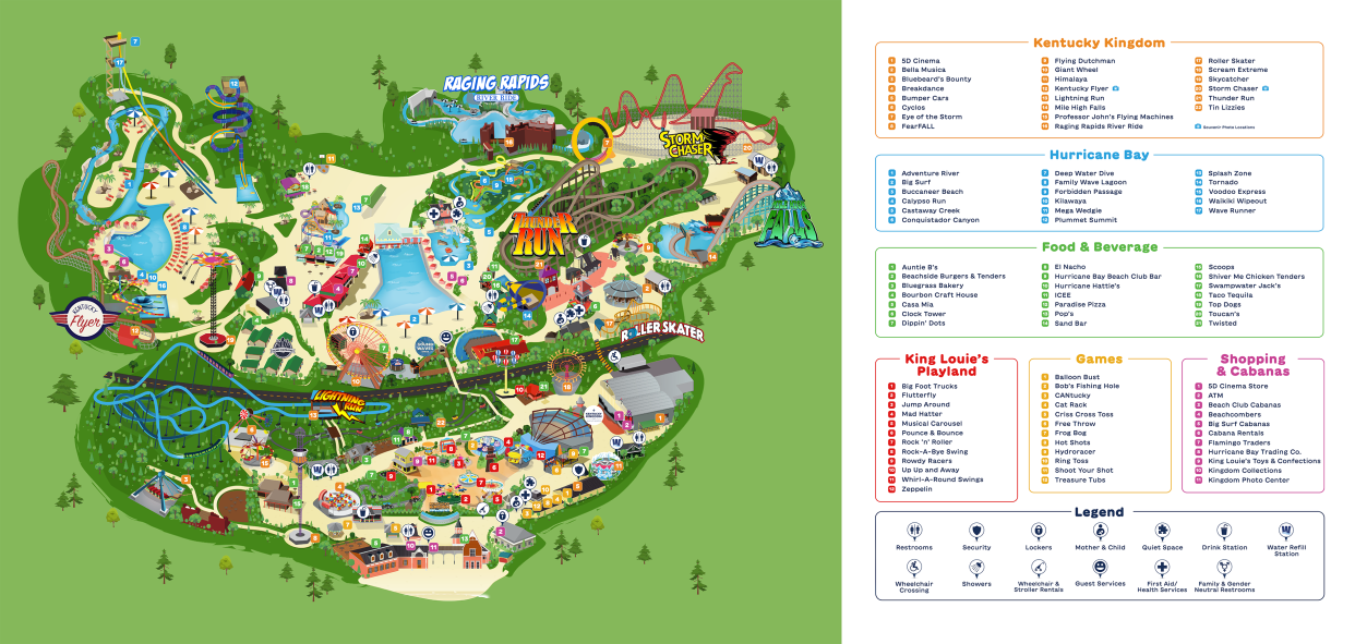 A Six Flags' Kentucky Kingdom & Hurricane Bay map is available to download from the amusement and water park's website.