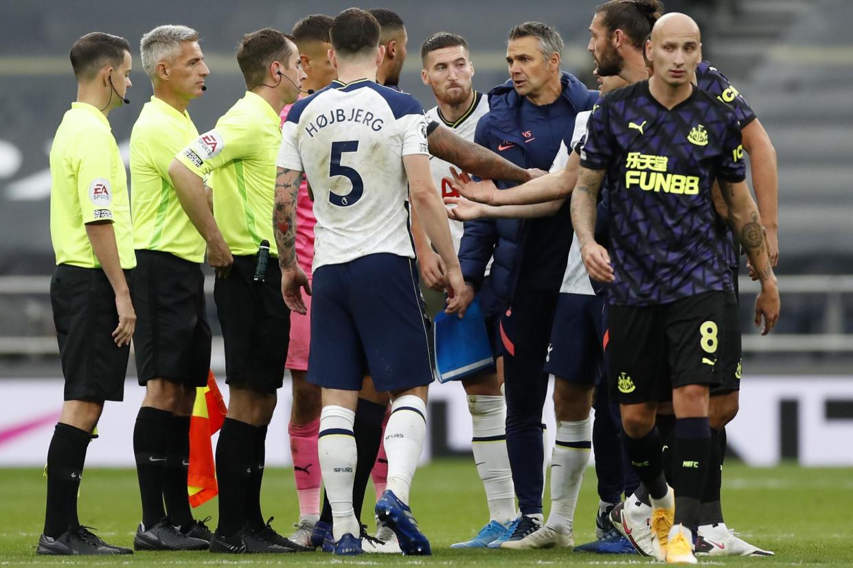 Santos was shown a red card after a late penalty in north London: POOL/AFP via Getty Images