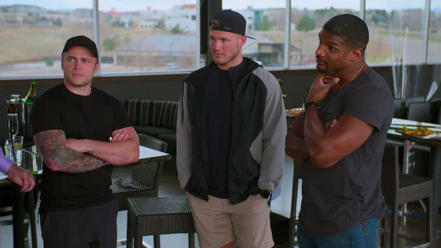 From left: Gus Kenworthy, Colton Underwood and Michael Sam in Netflix's 