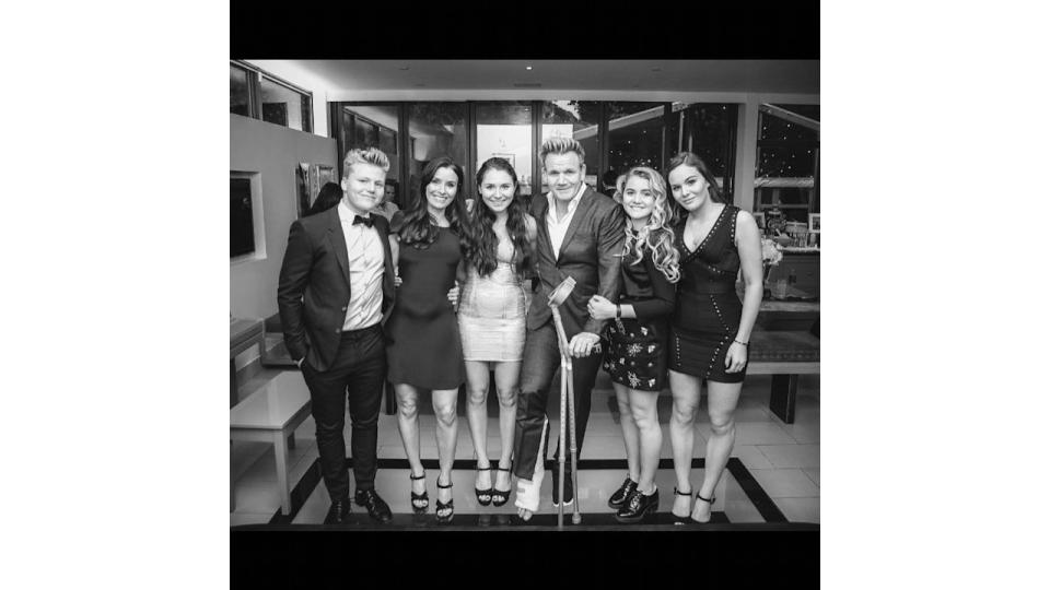 Jack, Tana, Megan, Gordon, Tilly and Holly Ramsay smile for a family photograph