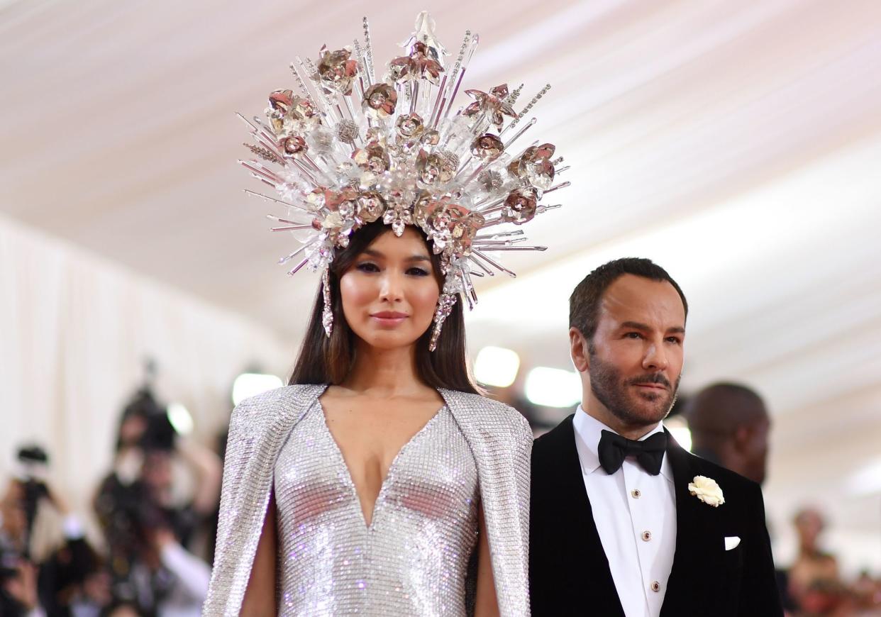 Gemma Chan and Tom Ford arrive for the 2019 Met Gala at the Metropolitan Museum of Art on May 6, 2019, in New York. - The Gala raises money for the Metropolitan Museum of Arts Costume Institute. The Gala's 2019 theme is Camp: Notes on Fashion" inspired by Susan Sontag's 1964 essay "Notes on Camp".